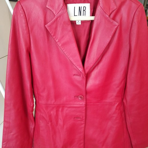 Red Leather Jacket / Blazer -(size M)-LNR - La Nouvelle Renaissance LNR Vintage - Picture 2 of 5